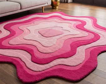 Blossom Dreams: Hand-Tufted Wool Rug in Radiant Rose Color Irregular Shaped rug for living room Oriental Rug custom area rug