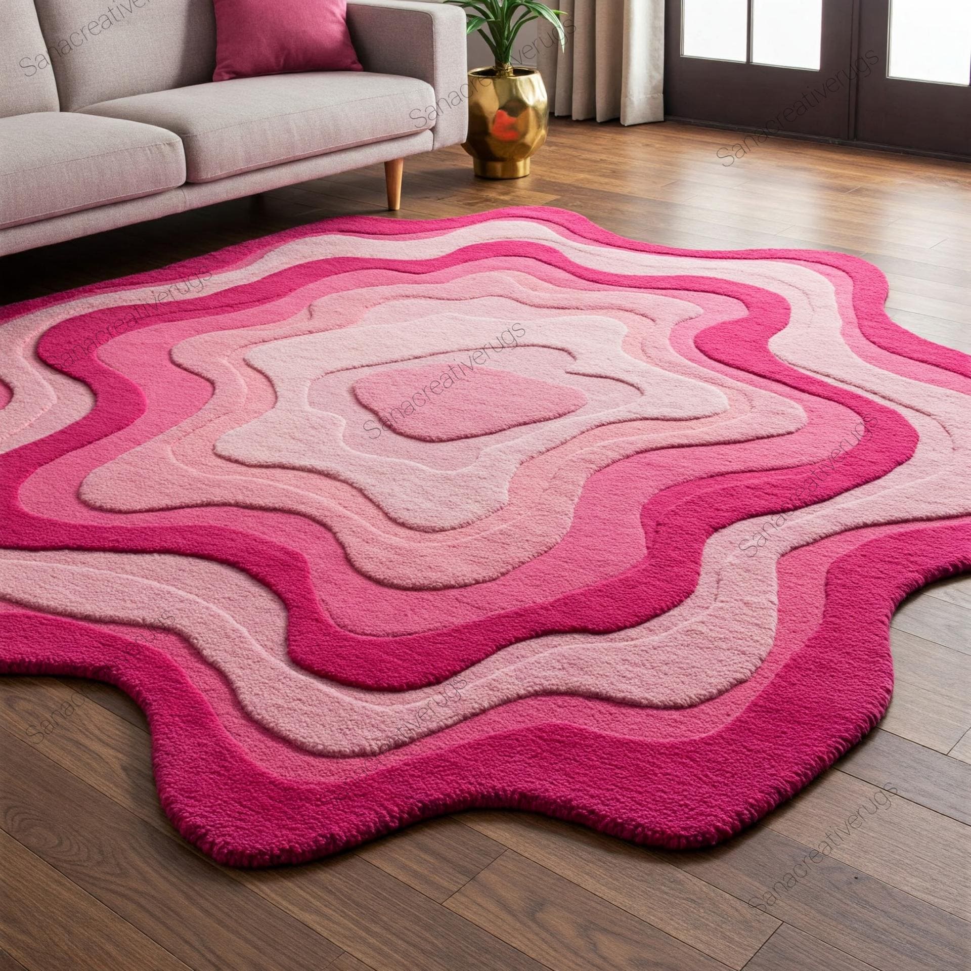 Hand-Tufted Wool Rug: Radiant Rose Irregular Oriental Rug