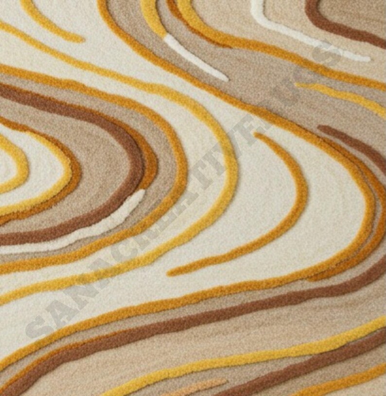 Abstract Rug, Modern Earth Tone Area Carpet With Abstracts Wave Hand ...