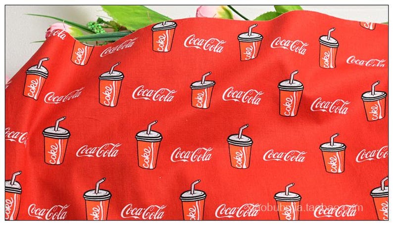 Coca-cola Fabric Red Cola Logo Glass Bottles Fabric Cartoon Fabric ...