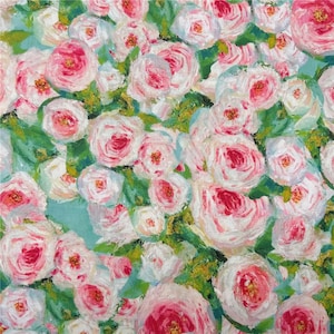 Rose Fabric Oil Painting Style Rose Fabric Cartoon Cotton Fabric By The Half Yard