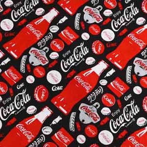 Coca-Cola Fabric Red Cola Logo Glass Bottles Fabric Cartoon Fabric Anime Cotton Fabric By The Half Yard