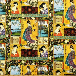 Classic Japanese Art Motif Fabric Ukiyo - e Floral and Bird Fabric Japanese Kimono Beauty Fabric Cartoon Cotton Fabric By The Half Yard
