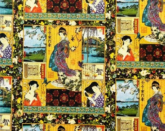 Classic Japanese Art Motif Fabric Ukiyo - e Floral and Bird Fabric Japanese Kimono Beauty Fabric Cartoon Cotton Fabric By The Half Yard