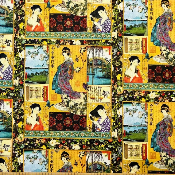 Classic Japanese Art Motif Fabric Ukiyo - e Floral and Bird Fabric Japanese Kimono Beauty Fabric Cartoon Cotton Fabric By The Half Yard