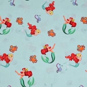 Tissu Disney La Petite Sirène Ariel Tissu de dessin animé Tissu en coton Anime au demi-mètre