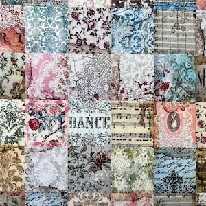 Tela de patchwork vintage, estilo edredón artístico, tela con motivos retro, tela ensamblada, tela de algodón con dibujos animados por media yarda