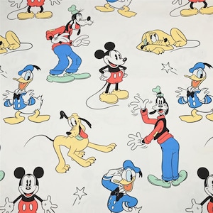 Mickey Minnie Mouse Donald Duck Goofy Fabric Cartoon Fabric (Cotton Canvas Fabric) By The Half Yard