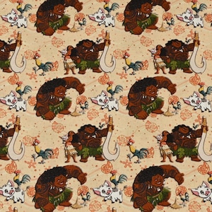 Moana Fabric Maui Fabric Heihei and Pua Cartoon Fabric Anime Cotton Fabric By The Half Yard