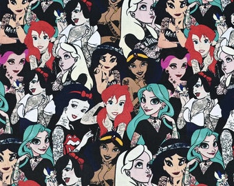 Disney Multi Princess Fabric Snow White Cinderella Ariel Jasmine Rapunzel Fabric Cartoon Fabric Anime Cotton Fabric By The Half Yard