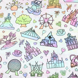 ディズニーランド生地 ミッキーミニー ディズニー メインストリート エレクトリカルパレード生地 漫画生地 アニメ コットン生地 半ヤード単位