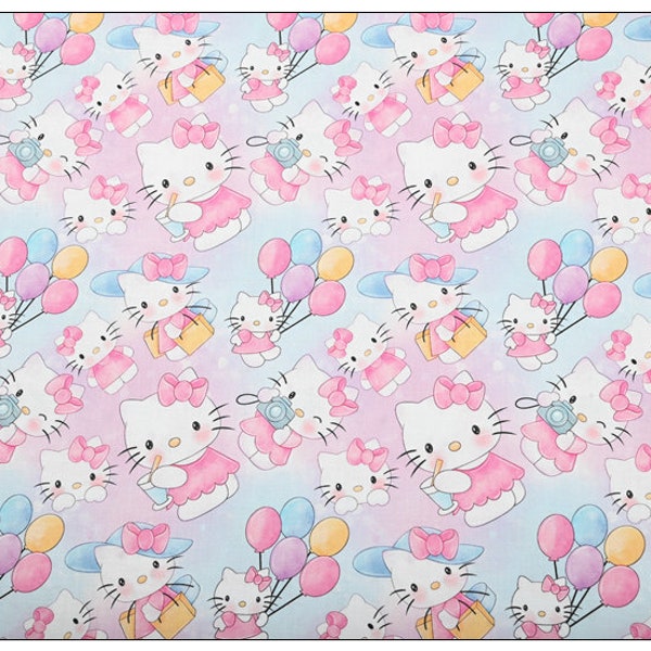 Hello Kitty Fabric Fortune Cat Fabric Lucky Kitty Fabric Cartoon Fabric Anime Cotton Fabric By The Half Yard