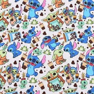 Stitch Fabric & Baby Yoda Fabric Blue Koala Fabric Cartoon Fabric Anime Cotton Fabric By The Half Yard