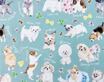 Cute Puppy Fabric Cartoon Fabric Anime Cotton Fabric, Sold by The Half Yard