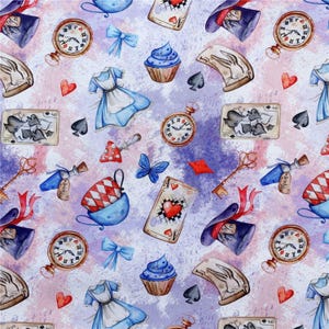 Alice Fabric Alice in Wonderland Fabric Cartoon Fabric Anime Cotton Fabric By The Half Yard