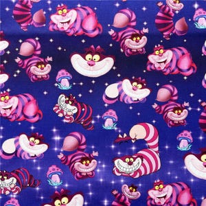 Cheshire Cat Fabric Alice in Wonderland Fabric Cartoon Fabric Anime Cotton Fabric By The Half Yard