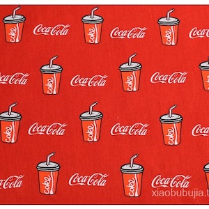 Coca-Cola Fabric Red Cola Logo Glass Bottles Fabric Cartoon Fabric Anime Cotton Fabric By The Half Yard