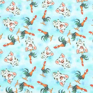 Moana Fabric Heihei and Pua Cartoon Fabric Anime Cotton Fabric By The Half Yard