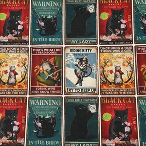 Black Cat Fabric Fortune Cat Fabric Lucky Kitty Fabric Cartoon Fabric Anime Cotton Fabric By The Half Yard
