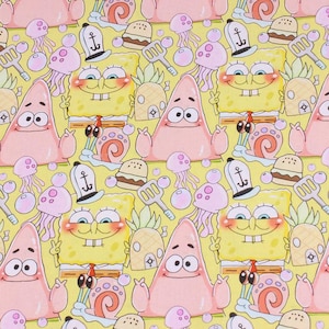 SpongeBob SquarePants Fabric Cartoon Fabric Anime Cotton Fabric By The Half Yard