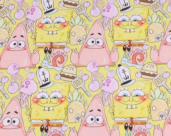 SpongeBob SquarePants Fabric Cartoon Fabric Anime Cotton Fabric By The Half Yard
