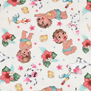 Maui Fabric Heihei and Pua Cartoon Fabric Anime Cotton Fabric By The Half Yard