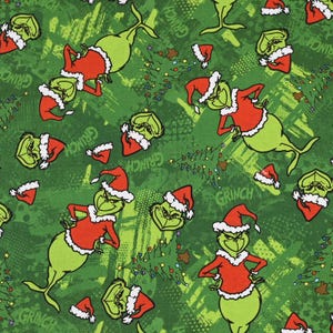 Tessuto di cotone con il Grinch, tessuto a metà metro