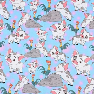 Moana Fabric Heihei and Pua Cartoon Fabric Anime Cotton Fabric By The Half Yard