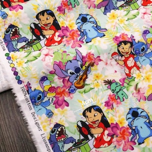 Lilo & Stitch Fabric Blue Koala Fabric Cartoon Fabric Anime Cotton Fabric By The Half Yard
