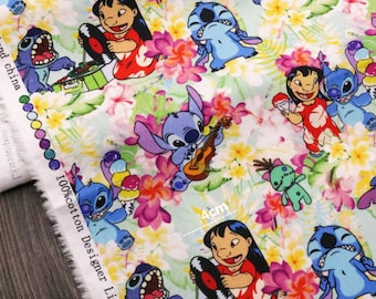 Tkanina Lilo & Stitch, niebieska koala, tkanina z kreskówek, tkanina bawełniana Anime, pół jarda