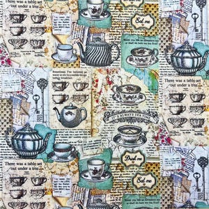 Retro Teaware Fabric Tea Party Fabric Literary Tea Time Fabric Cartoon Cotton Fabric By The Half Yard