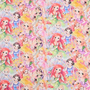 Disney Multi Princess Fabric Cinderella Ariel Jasmine Rapunzel Fabric Cartoon Fabric Anime Cotton Fabric By The Half Yard