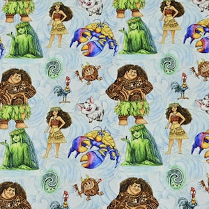 Moana Fabric Maui Fabric Heihei and Pua Cartoon Fabric Anime Cotton Fabric By The Half Yard