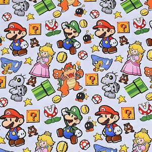 Super Mario Fabric Cartoon Fabric Anime Cotton Fabric By The Half Yard