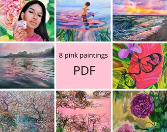 Pink wall art. Original paintings of Alena Wils. Instant download art.