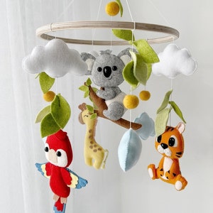 Gefilztes Safari Mobile, Filz Tier Tiger, Hirsch, Vogel, Koala, Baby mobile, Baby Shower, Baby Kinderzimmer, Baby Room Decor, Babyshower