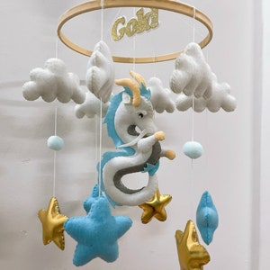 Baby mobile dragon, moon an star mobile, fairy tale nursery, Dragon nursery baby mobile, Baby boy mobile, Felt hanging toy, Baby shower gift