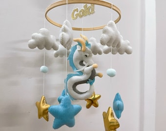 Baby mobile dragon, moon an star mobile, fairy tale nursery, Dragon nursery baby mobile, Baby boy mobile, Felt hanging toy, Baby shower gift