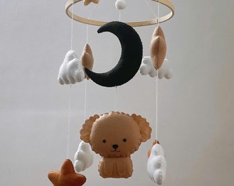 Dog Baby Mobile, Crib Mobile, Baby Shower Gift, Animal Cot Mobile, Brown Dog Nursery, Dog Mobile For Nursery, boho mobile dog.
