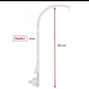 May include: A white plastic mobile arm featuring a curved top section and a threaded base attachment. The structure is labeled as Thanh J and includes a red vertical measurement line indicating a total height of 66 cm for the assembly.