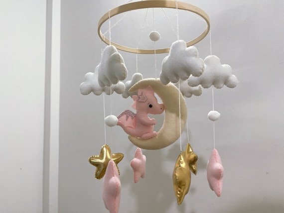 Dragon nursery mobile, dragon baby crib mobile, moon and star mobile, fairy tale nursery, baby shower gift
