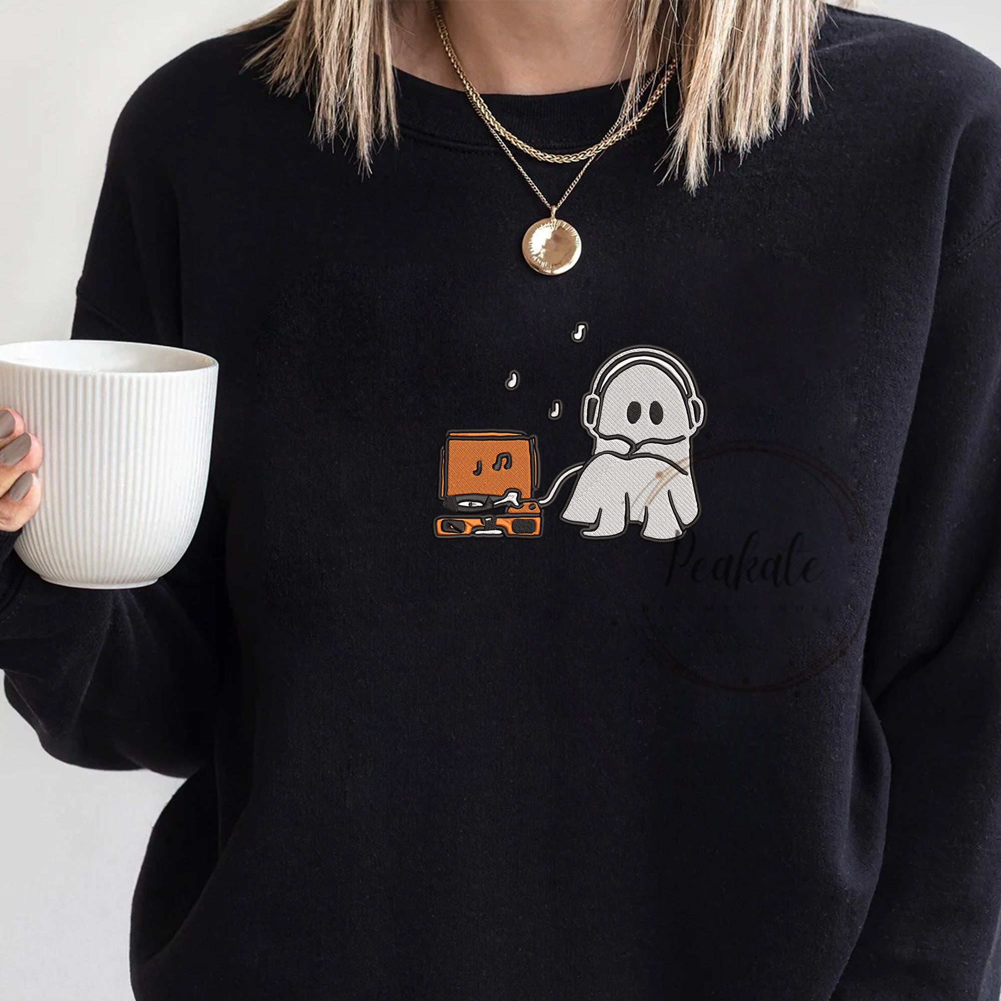 Discover Embroidered Ghost Malone Sweatshirt, Cute Halloween boo Embroidered Sweatshirt