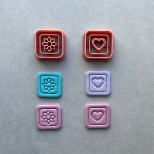 Embossing clay cutters Square shape polymer clay cutters Flower embossed cutters Heart embossed cutters Polymer clay cutters Cookie Cutters