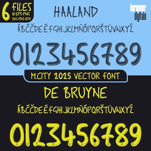 M. City 2025 Ucl Font Digital Download / City Haaland Shirt Name Numbers / Football Soccer Vector Font