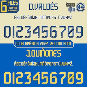 Fuente Vector Club América 2024 Jersey Fuente SVG, AI, Eps, Pdf, Png, Otf / Camiseta Club América Valdes México Nombre - Números / Fútbol Soccer