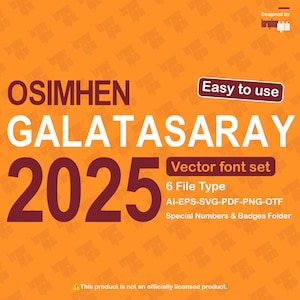 Galatasaray 2025 Vector Font: Turkish League Shirt Numbers (Digital Download)