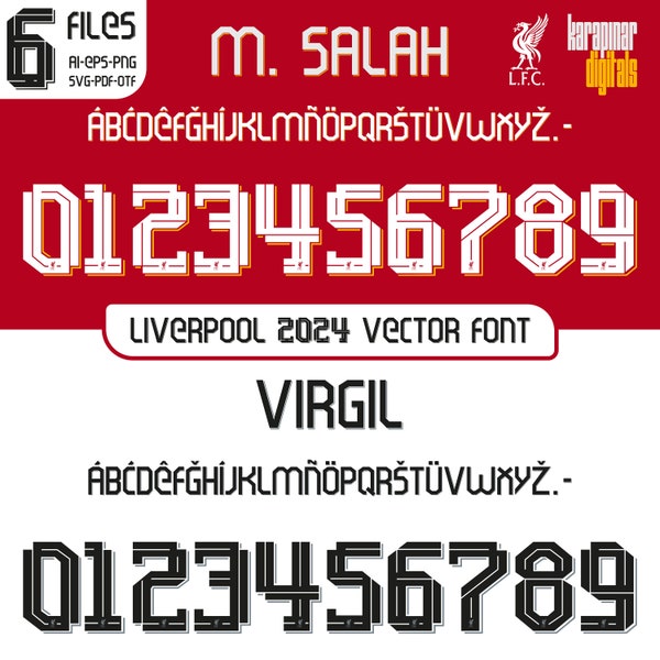 Premier League Liverpool 2024 Ucl Font Digital Download / Premier League Liverpool Salah Shirt Name - Numbers / Football Soccer Vector Font