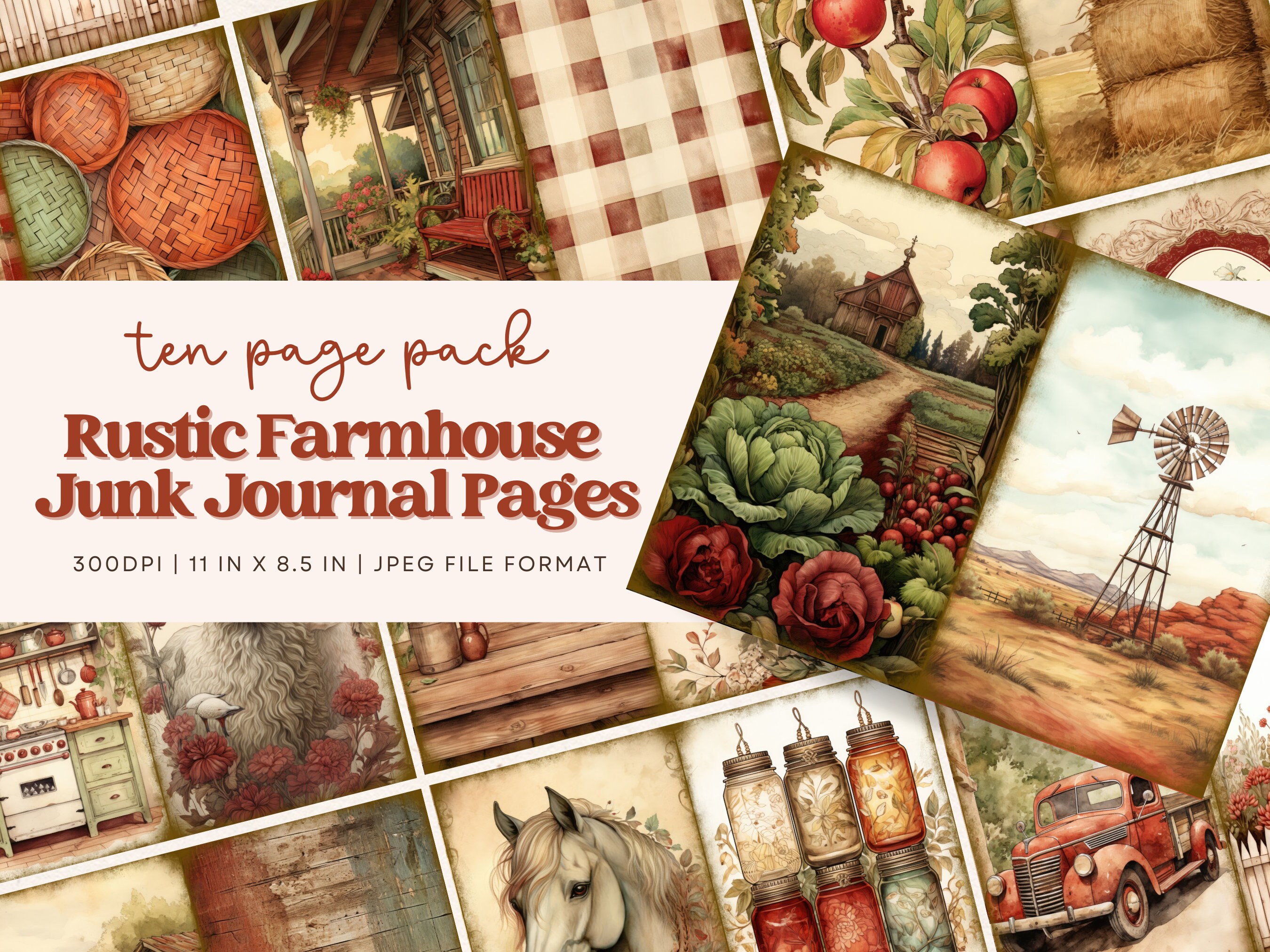 Farmhouse Junk Journal Kit, Rustic Journal Pages, Printable Vintage ...