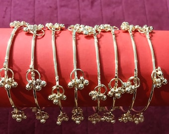 Brazaletes Ghungroo dorados (juego de 8), joyería nupcial india