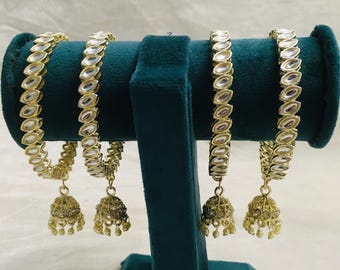 Gouden Jhumka-armbandenset, Kundan Kada, Indiase bruidsarmband, set van 4